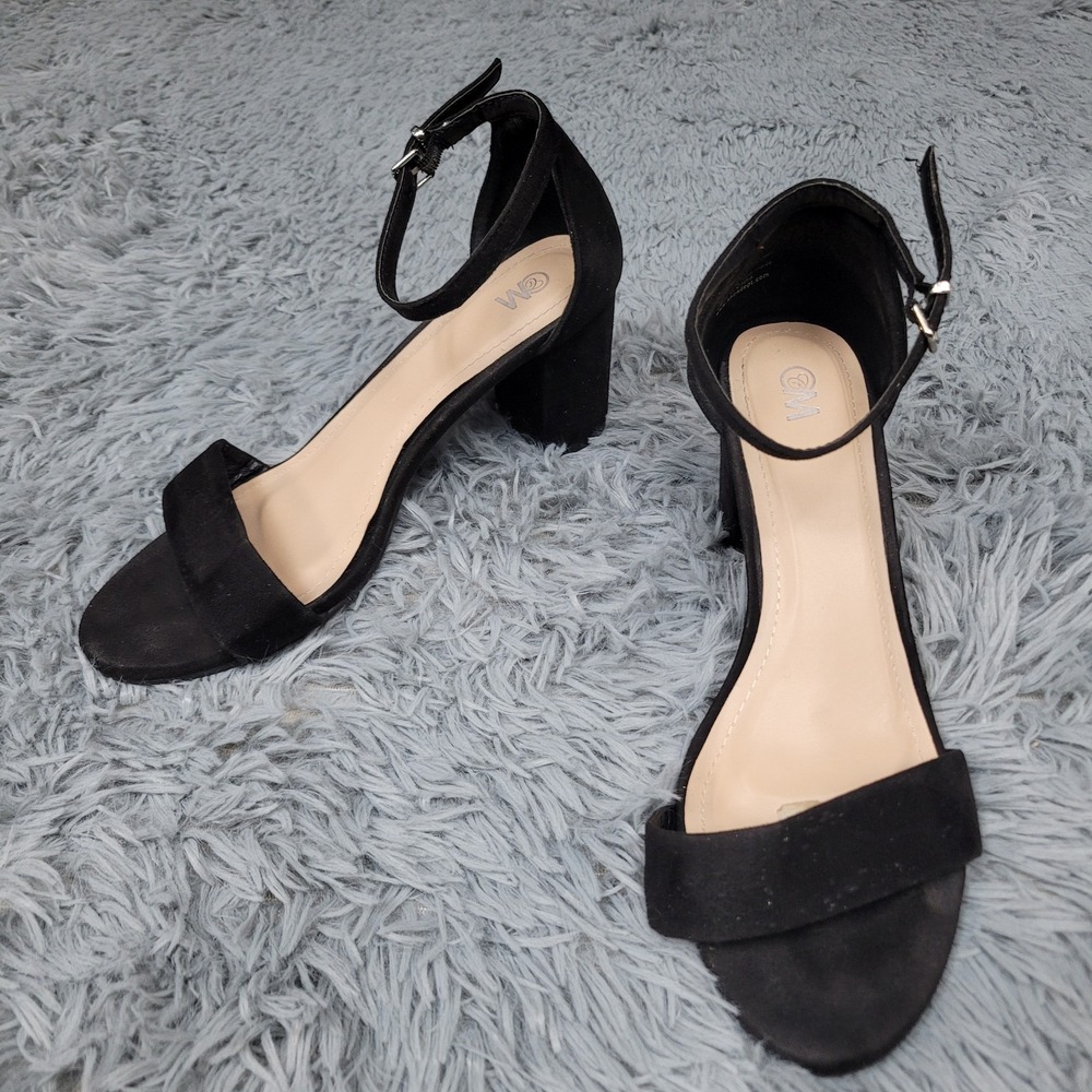 Chelsea Moreland‎ 10W Black Suede-Like Ankle Strap Platform Heels Casual